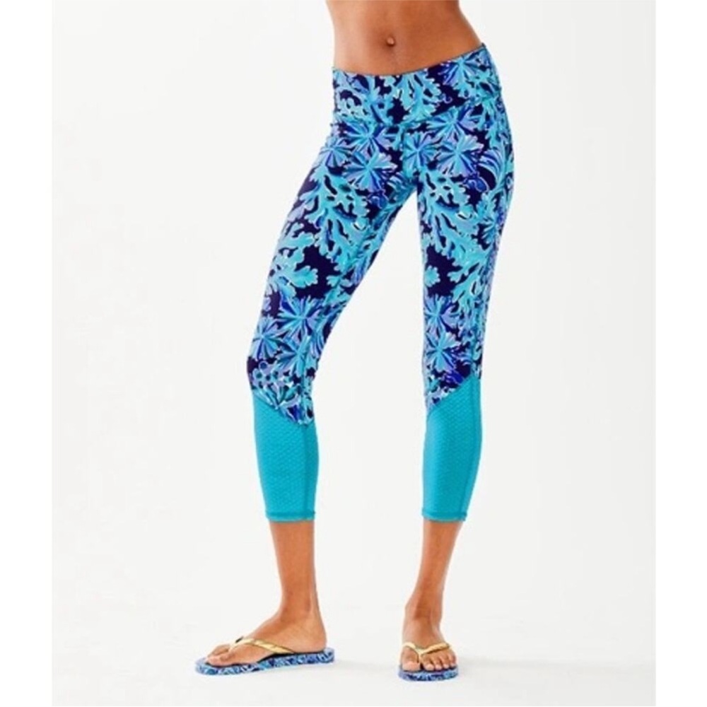 Lilly Pulitzer Luxletic Weekender Midi Leggings SZ S Bright Navy In Too Deep